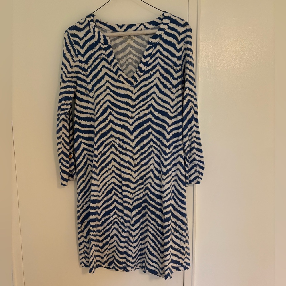 Lilly Pulitzer Blue and White Women's Mini Dress M - Picture 3 of 5